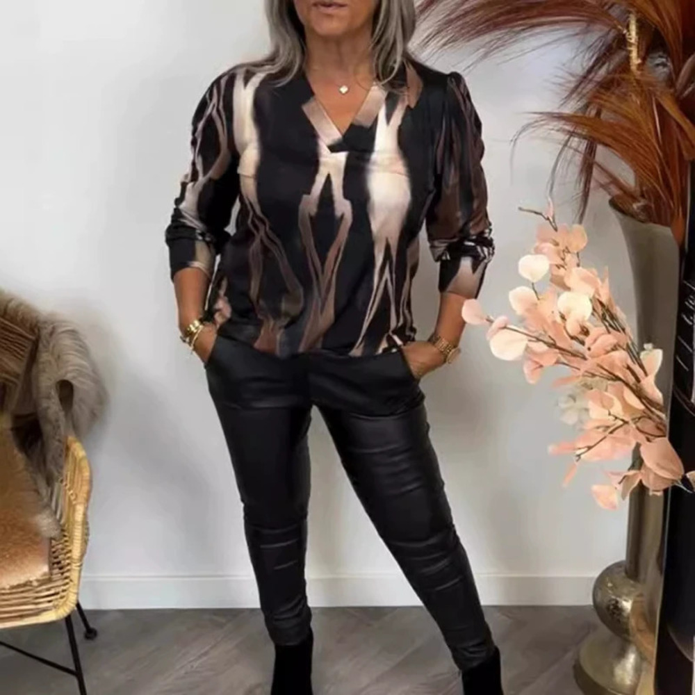 ZARA Fall Winter Fashion Long Sleeve Printed Collar Top